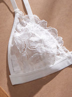 Crystal Vow 2 Piece Sexy Lace Lingerie Set Front Closure Bra and Panty Sheer Patchwork for Women
