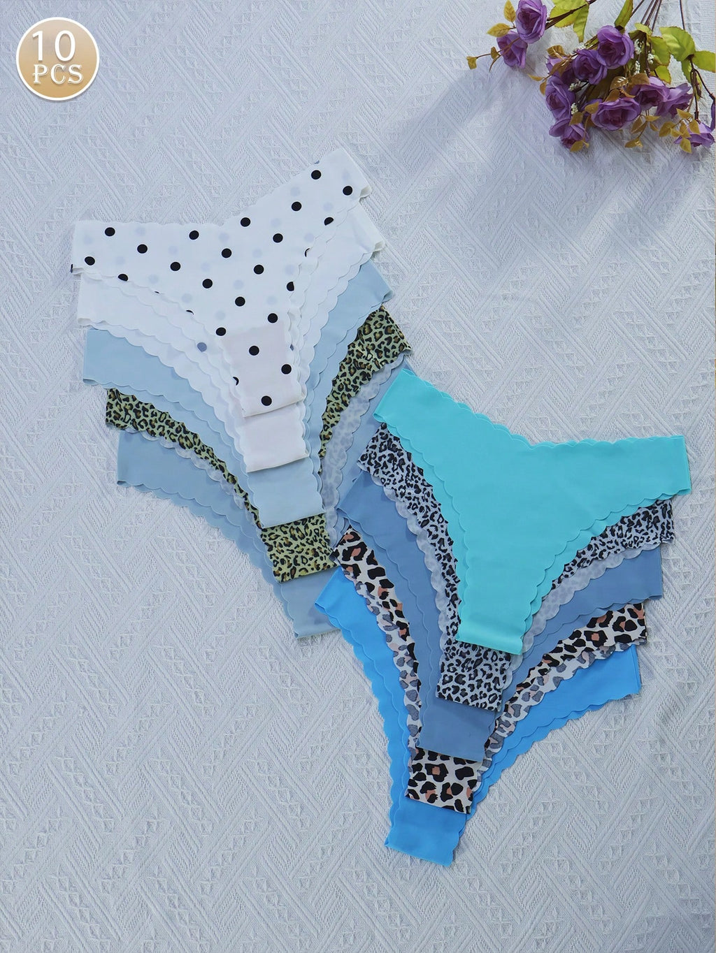 Women’s Seamless Triangle Panties | Wavy Edge | Soft Breathable Fabric | Comfortable Sexy Fit | 10-Pack