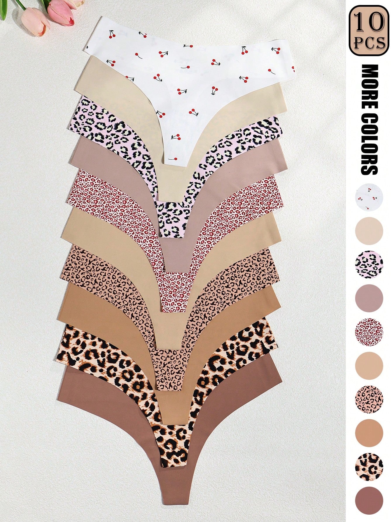 10-Pack Seamless Thong Panties | Low-Rise Stretch Nylon Blend | Maillard Tone Minimalist Colors