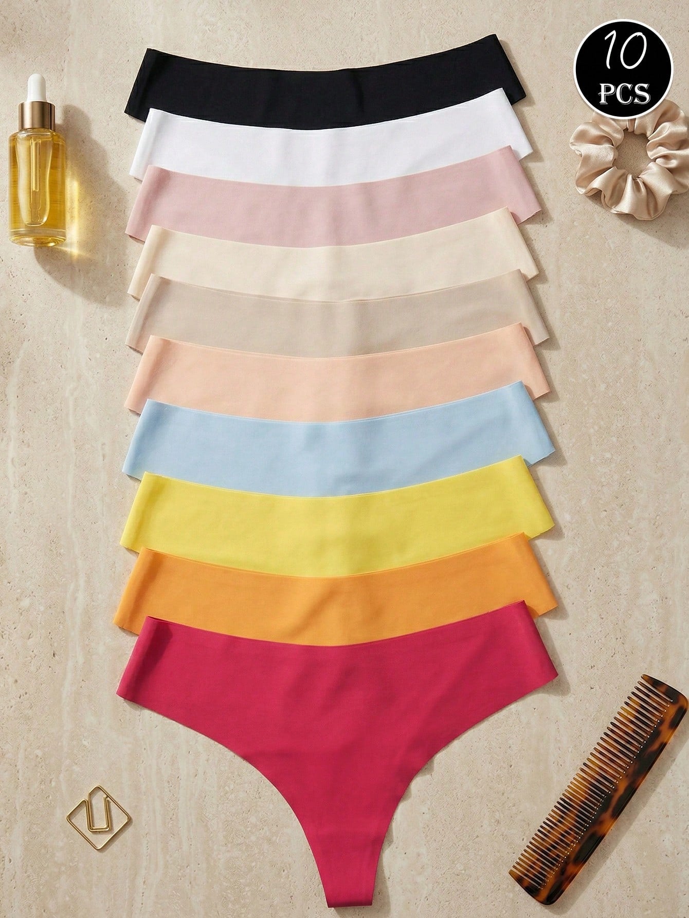 10-Pack Seamless Thong Panties | Low-Rise Stretch Nylon Blend | Maillard Tone Minimalist Colors