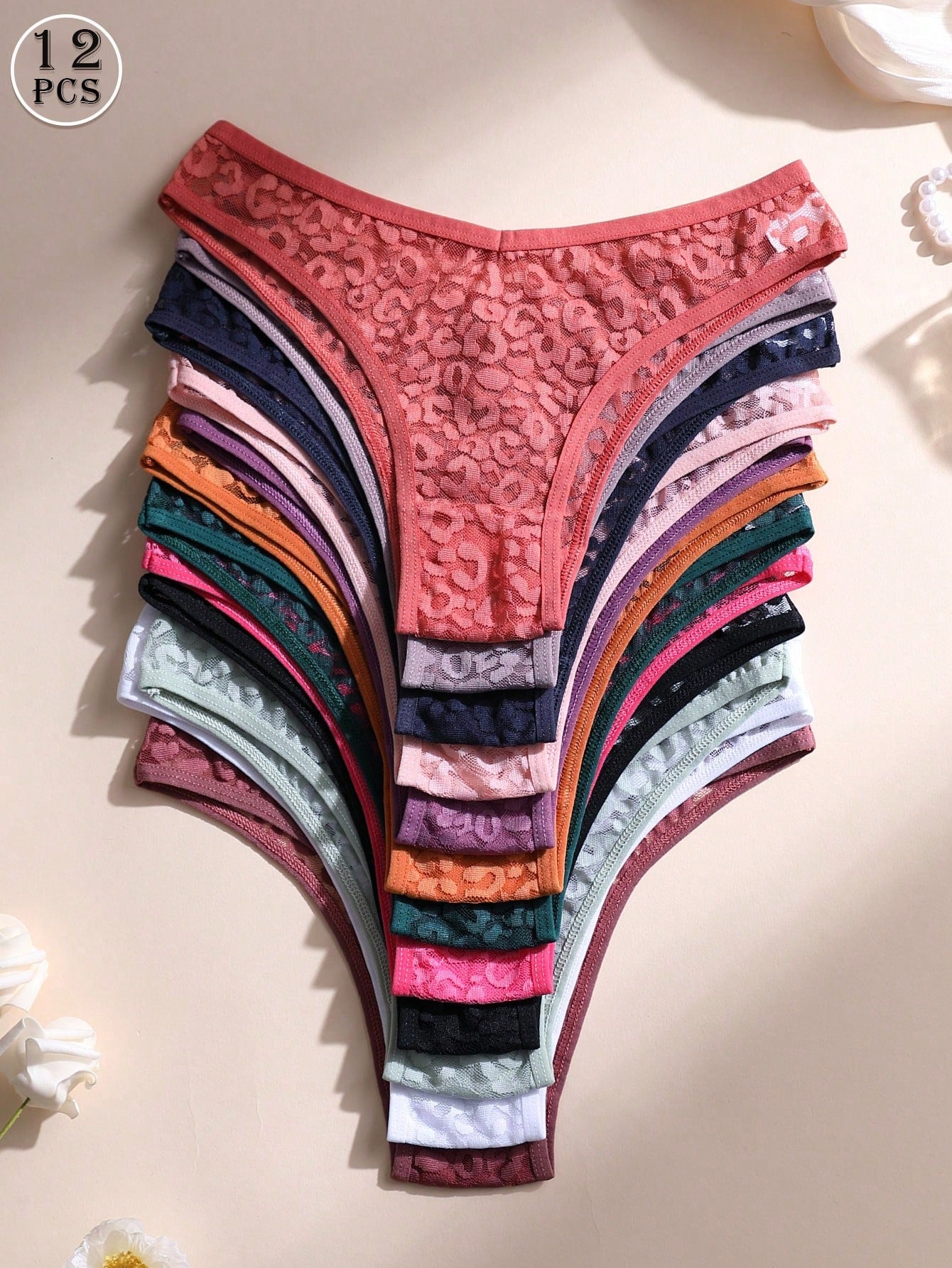 12-Pack Lace Bikini Panties | V-Waist Seamless Leopard Print | Breathable Sexy Comfort Underwear