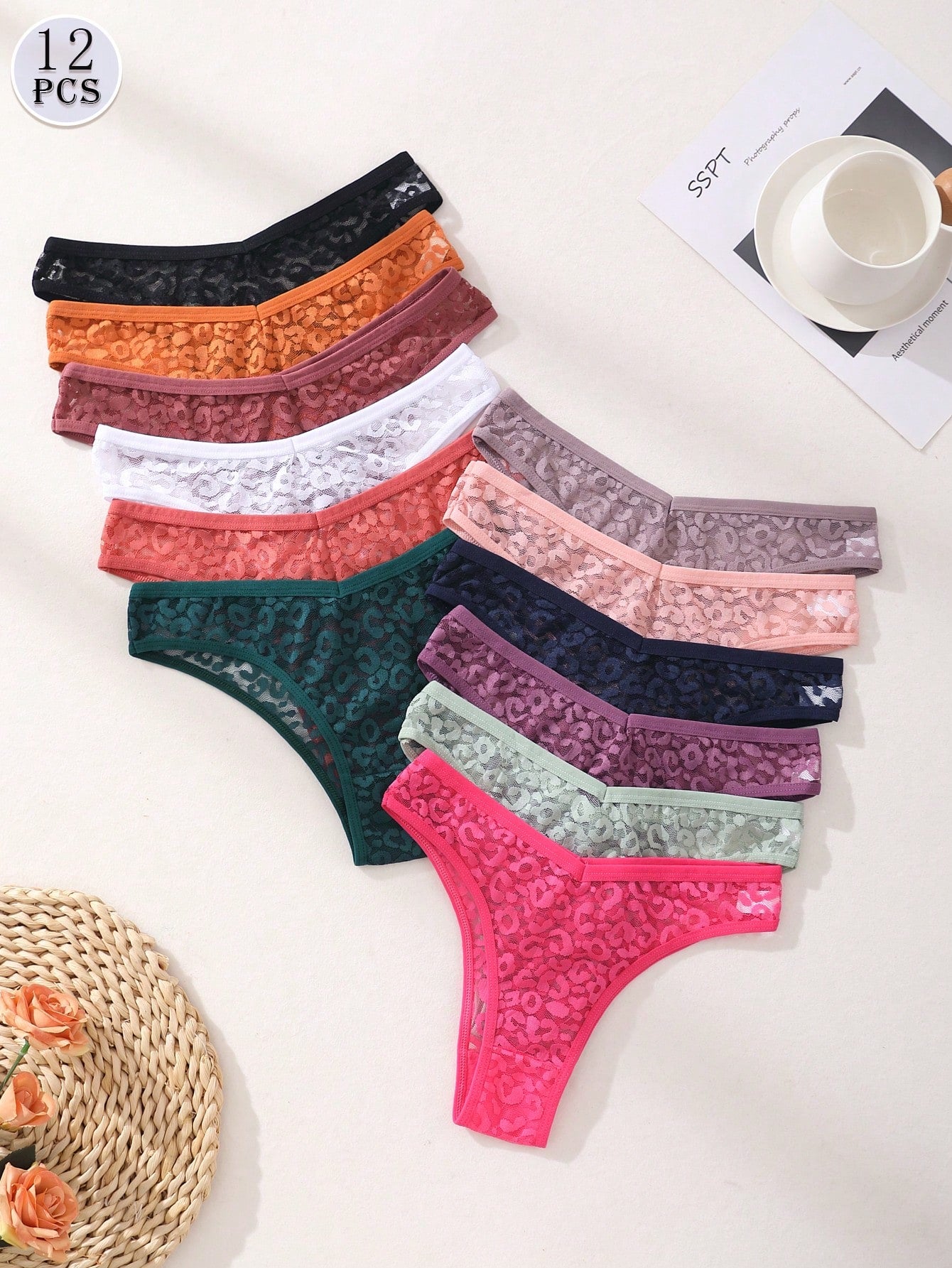 12-Pack Lace Bikini Panties | V-Waist Seamless Leopard Print | Breathable Sexy Comfort Underwear