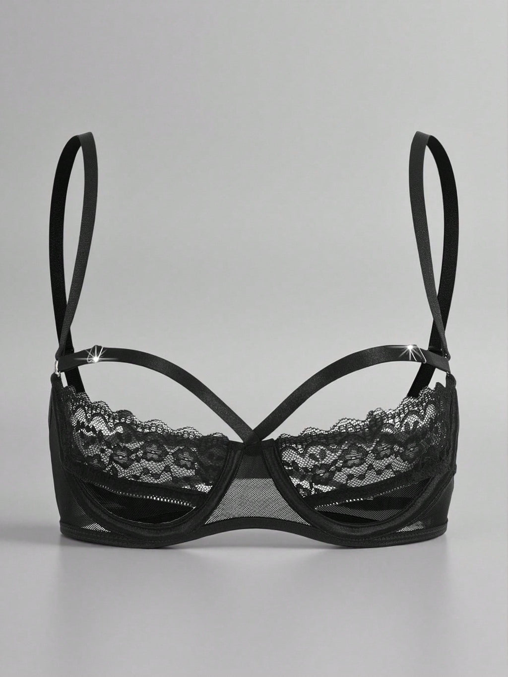Sheer Lace Underwire Push-Up Bra | Contrast Sexy Lingerie Support Bra Top