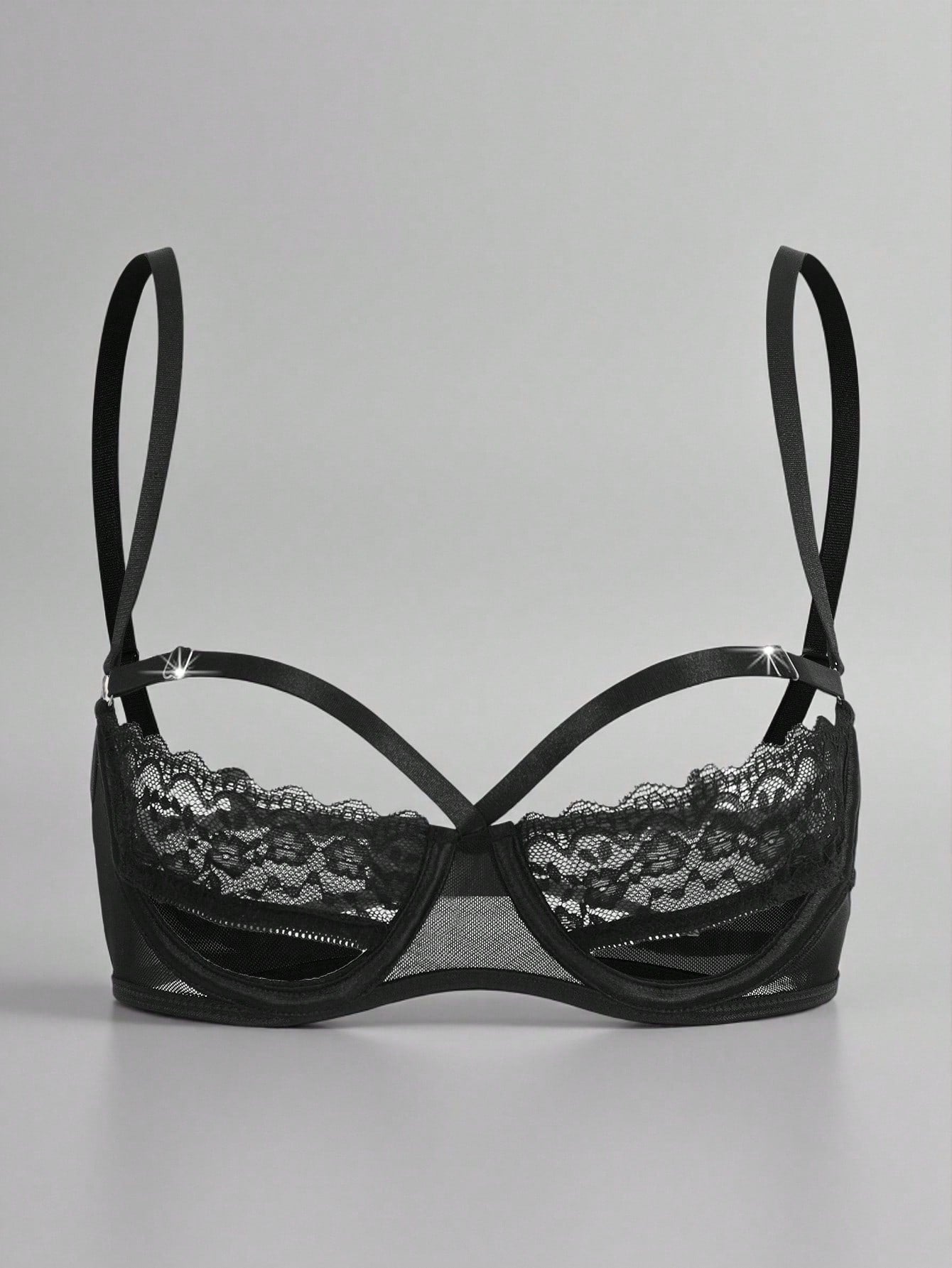 Sheer Lace Underwire Push-Up Bra | Contrast Sexy Lingerie Support Bra Top