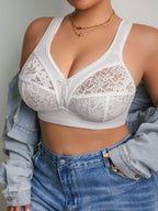 Plus Size Lace Patchwork Wireless Bra – Comfortable Support Bralette