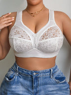 Plus Size Lace Patchwork Wireless Bra – Comfortable Support Bralette