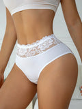White High Waist Lace Trim Panties | Women's Casual Underwear