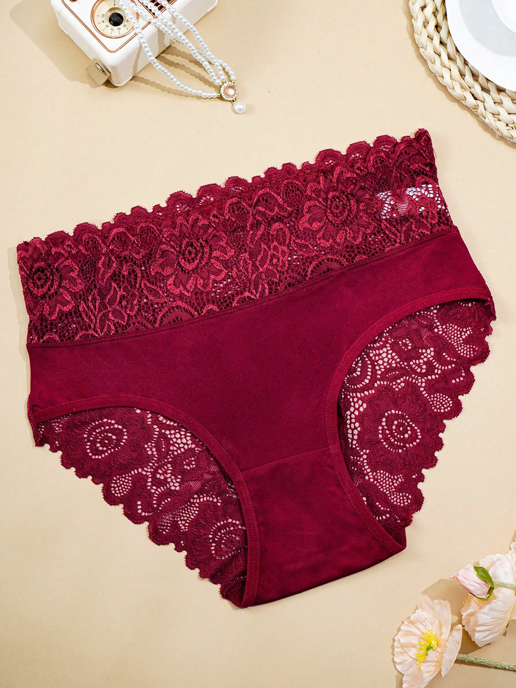 White High Waist Lace Trim Panties | Women's Casual Underwear