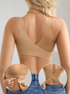 Women’s Seamless Bandeau Bra | Crisscross Back | Front Closure | Breathable Comfort | No Padding Sports Bralette