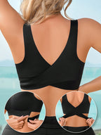 Women’s Seamless Bandeau Bra | Crisscross Back | Front Closure | Breathable Comfort | No Padding Sports Bralette