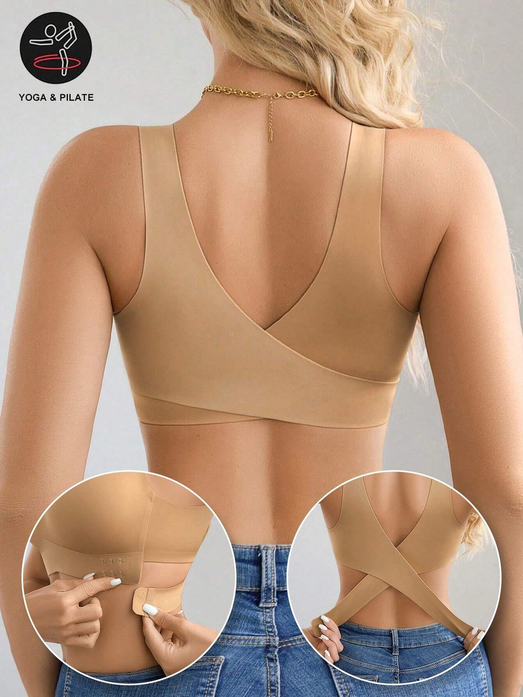 Women’s Seamless Bandeau Bra | Crisscross Back | Front Closure | Breathable Comfort | No Padding Sports Bralette