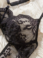 Women’s Black Lace Backless Bodysuit with Sheer Design and Bow Detail Lingerie