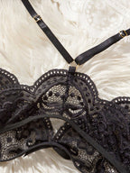 Women’s Black Lace Backless Bodysuit with Sheer Design and Bow Detail Lingerie