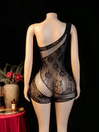 Women’s Sheer Mesh Jumpsuit with Floral Fishnet Design