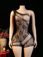 Women’s Sheer Mesh Jumpsuit with Floral Fishnet Design