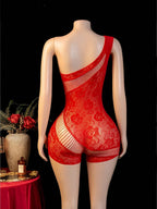 Women’s Sheer Mesh Jumpsuit with Floral Fishnet Design