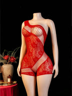 Women’s Sheer Mesh Jumpsuit with Floral Fishnet Design