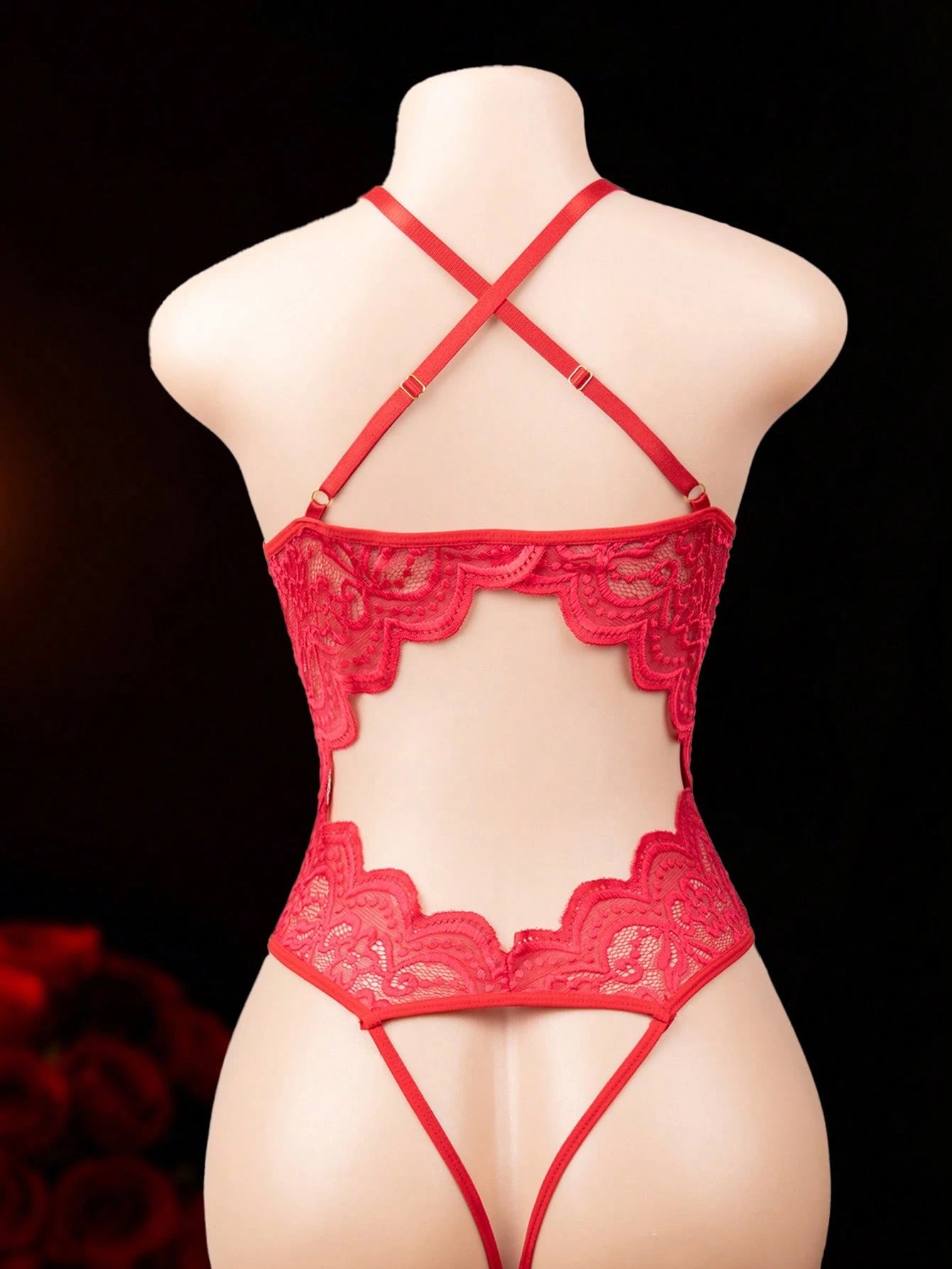 Women’s Sheer Lace Bodysuit with Figure-Hugging Fit