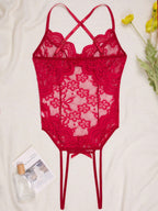 Women’s Sheer Lace Bodysuit with Figure-Hugging Fit