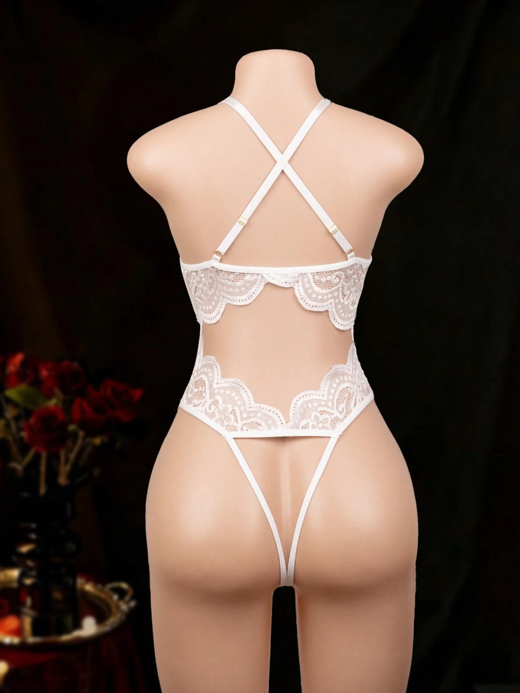 Women’s Sheer Lace Bodysuit with Figure-Hugging Fit