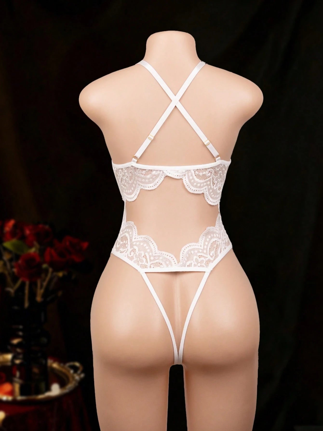 Women’s Sheer Lace Bodysuit with Figure-Hugging Fit