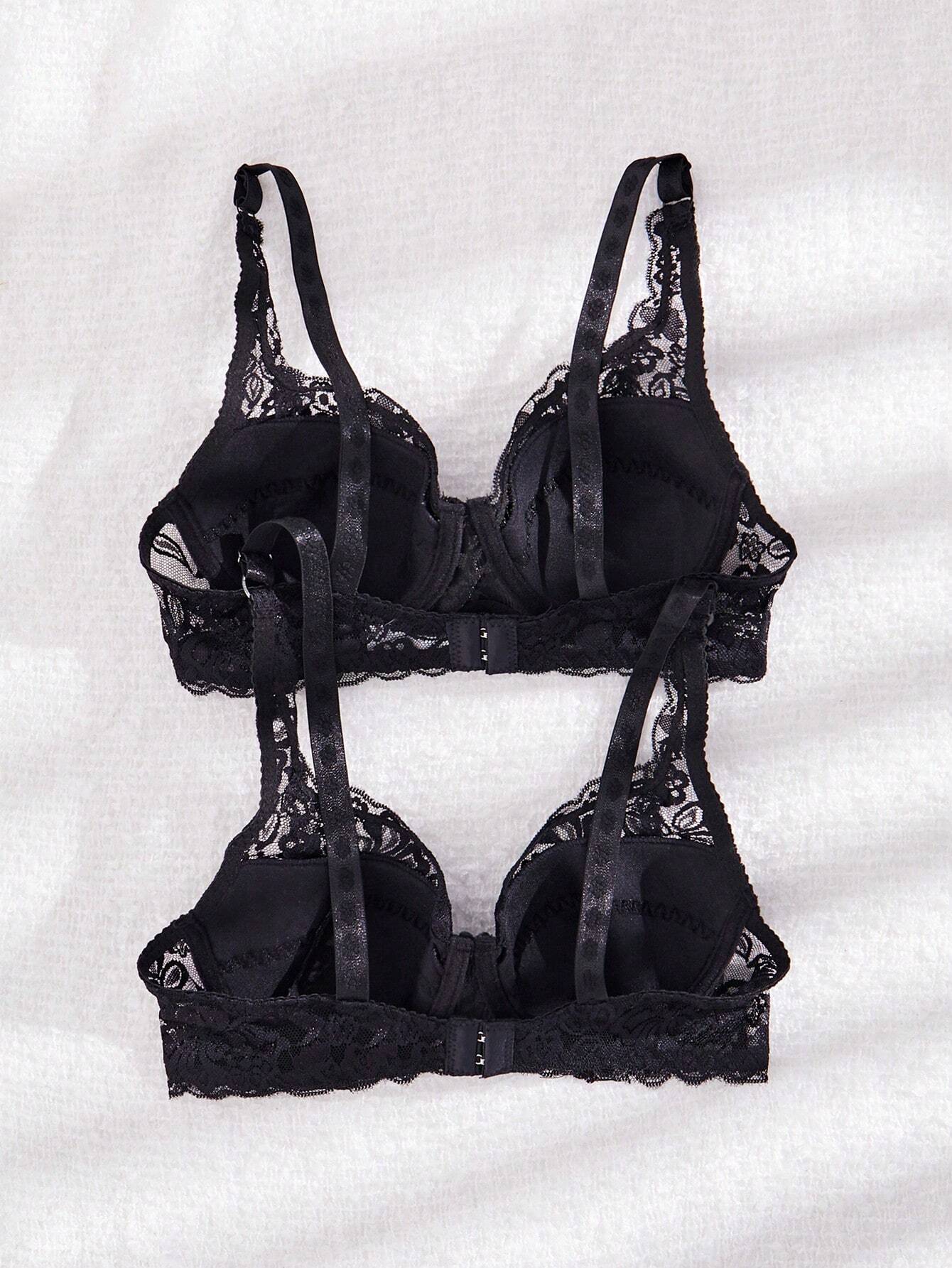 Women’s 2-Piece Floral Lace Underwire Bra Set | Sexy Sheer Lingerie Push-Up Bras