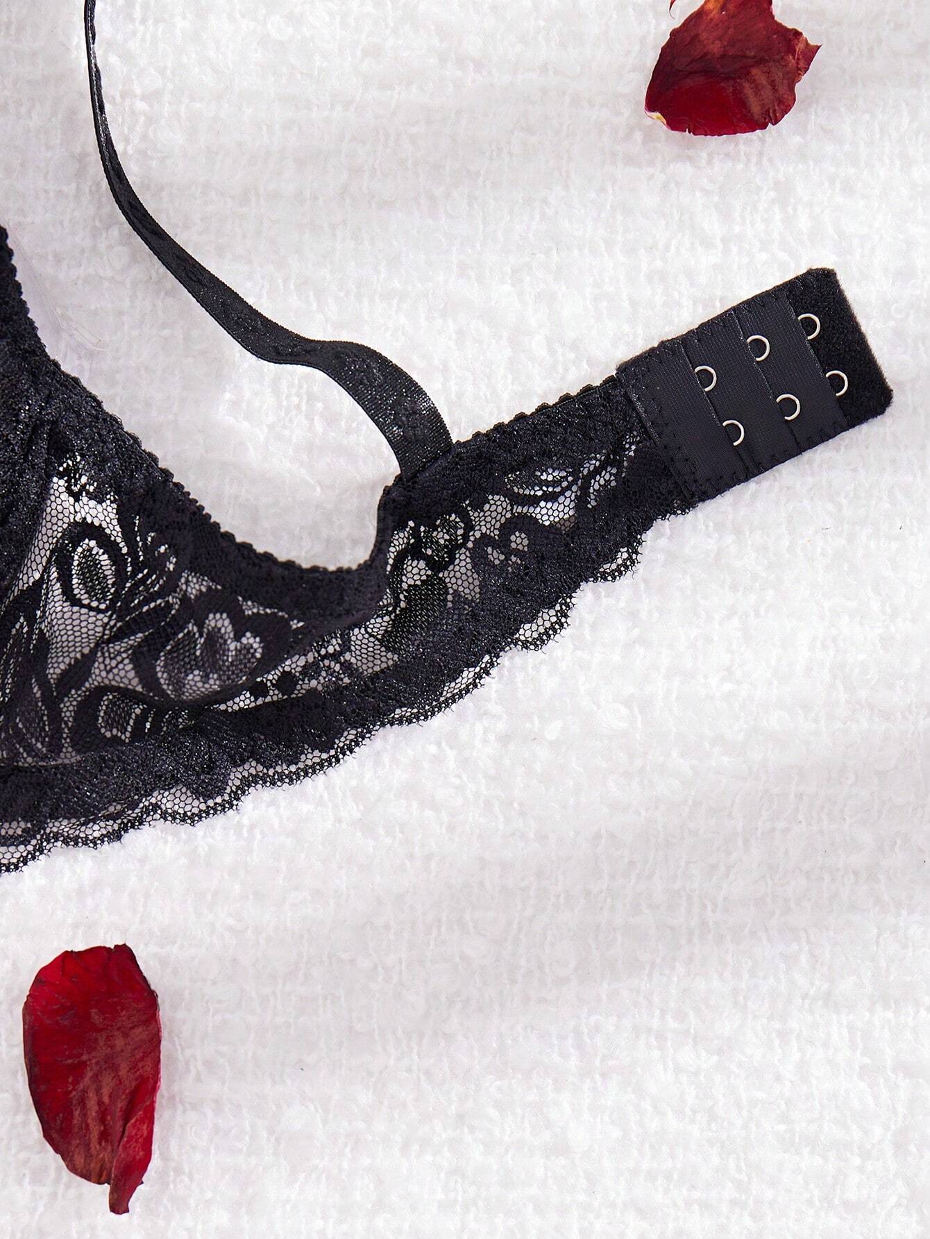 Women’s 2-Piece Floral Lace Underwire Bra Set | Sexy Sheer Lingerie Push-Up Bras