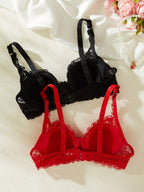 Women’s 2-Piece Floral Lace Underwire Bra Set | Sexy Sheer Lingerie Push-Up Bras