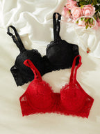 Women’s 2-Piece Floral Lace Underwire Bra Set | Sexy Sheer Lingerie Push-Up Bras