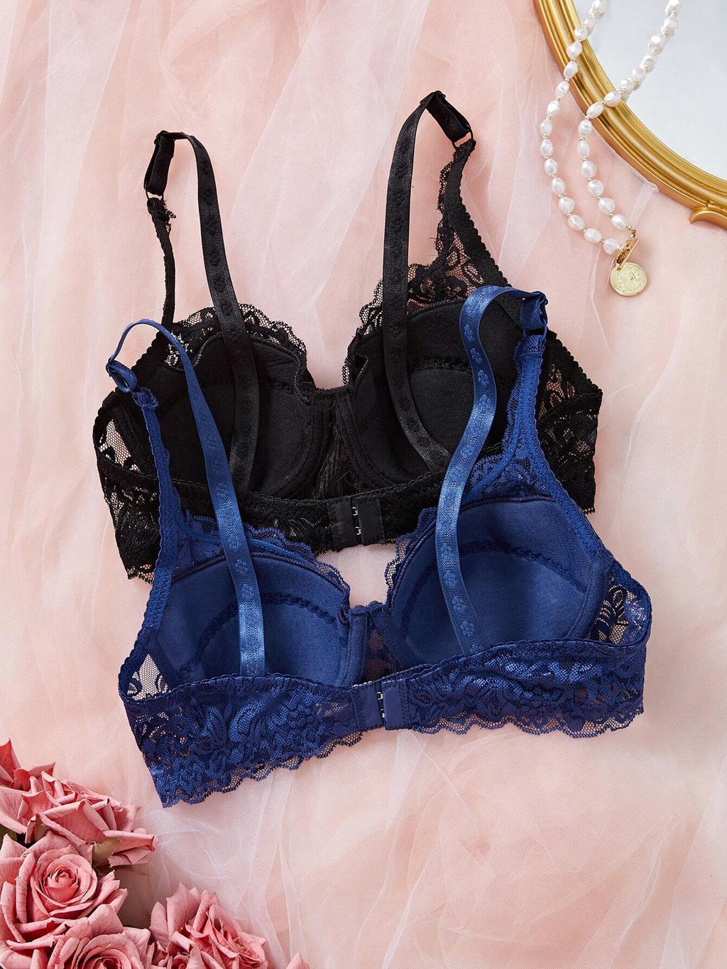 Women’s 2-Piece Floral Lace Underwire Bra Set | Sexy Sheer Lingerie Push-Up Bras