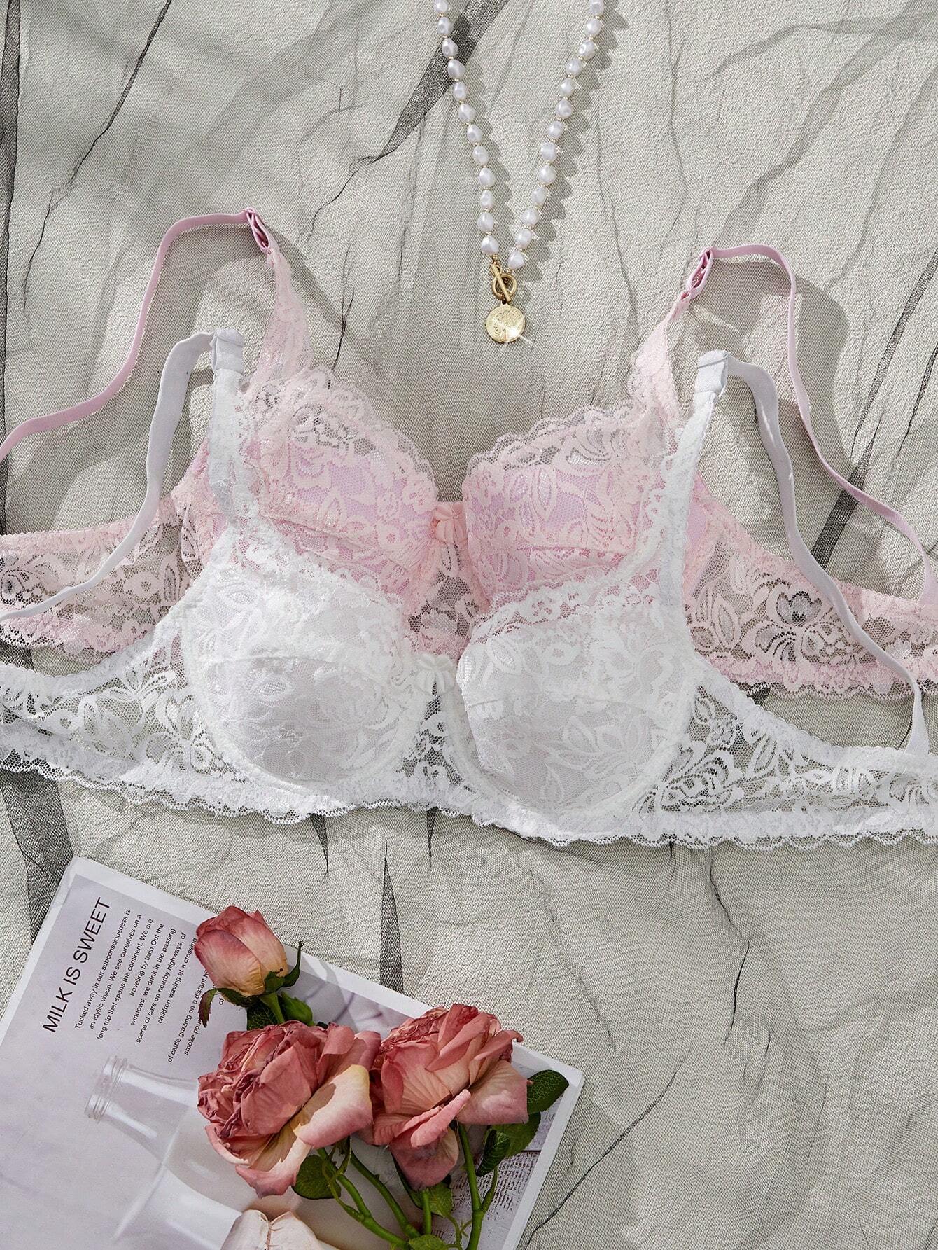 Women’s 2-Piece Floral Lace Underwire Bra Set | Sexy Sheer Lingerie Push-Up Bras