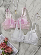 Women’s 2-Piece Floral Lace Underwire Bra Set | Sexy Sheer Lingerie Push-Up Bras