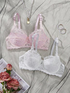 Women’s 2-Piece Floral Lace Underwire Bra Set | Sexy Sheer Lingerie Push-Up Bras