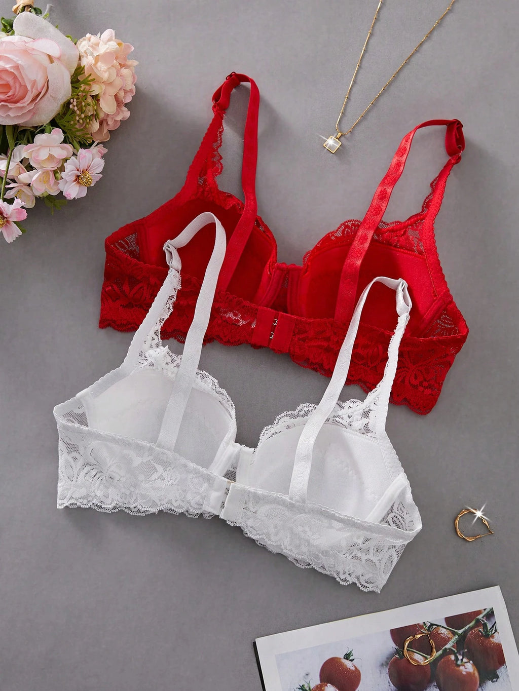 Women’s 2-Piece Floral Lace Underwire Bra Set | Sexy Sheer Lingerie Push-Up Bras