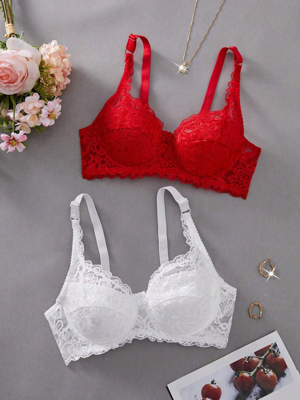 Women’s 2-Piece Floral Lace Underwire Bra Set | Sexy Sheer Lingerie Push-Up Bras