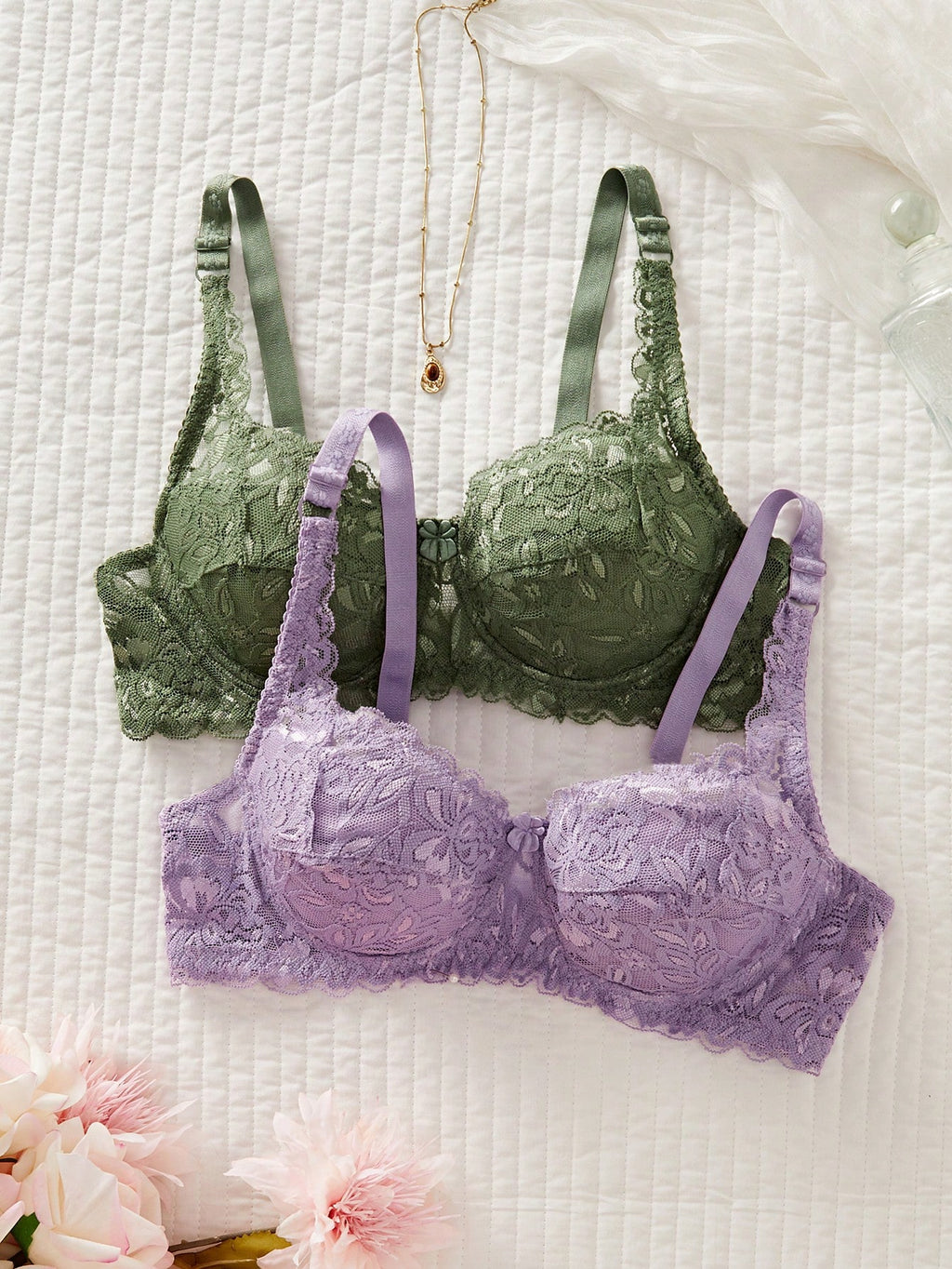 Women’s 2-Piece Floral Lace Underwire Bra Set | Sexy Sheer Lingerie Push-Up Bras
