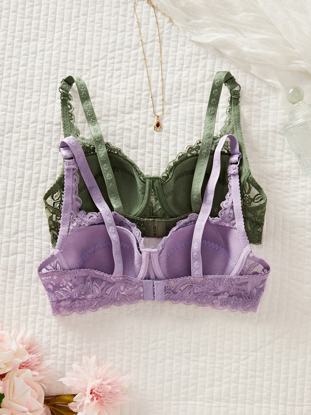 Women’s 2-Piece Floral Lace Underwire Bra Set | Sexy Sheer Lingerie Push-Up Bras