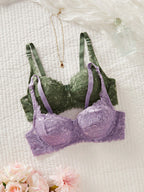 Women’s 2-Piece Floral Lace Underwire Bra Set | Sexy Sheer Lingerie Push-Up Bras