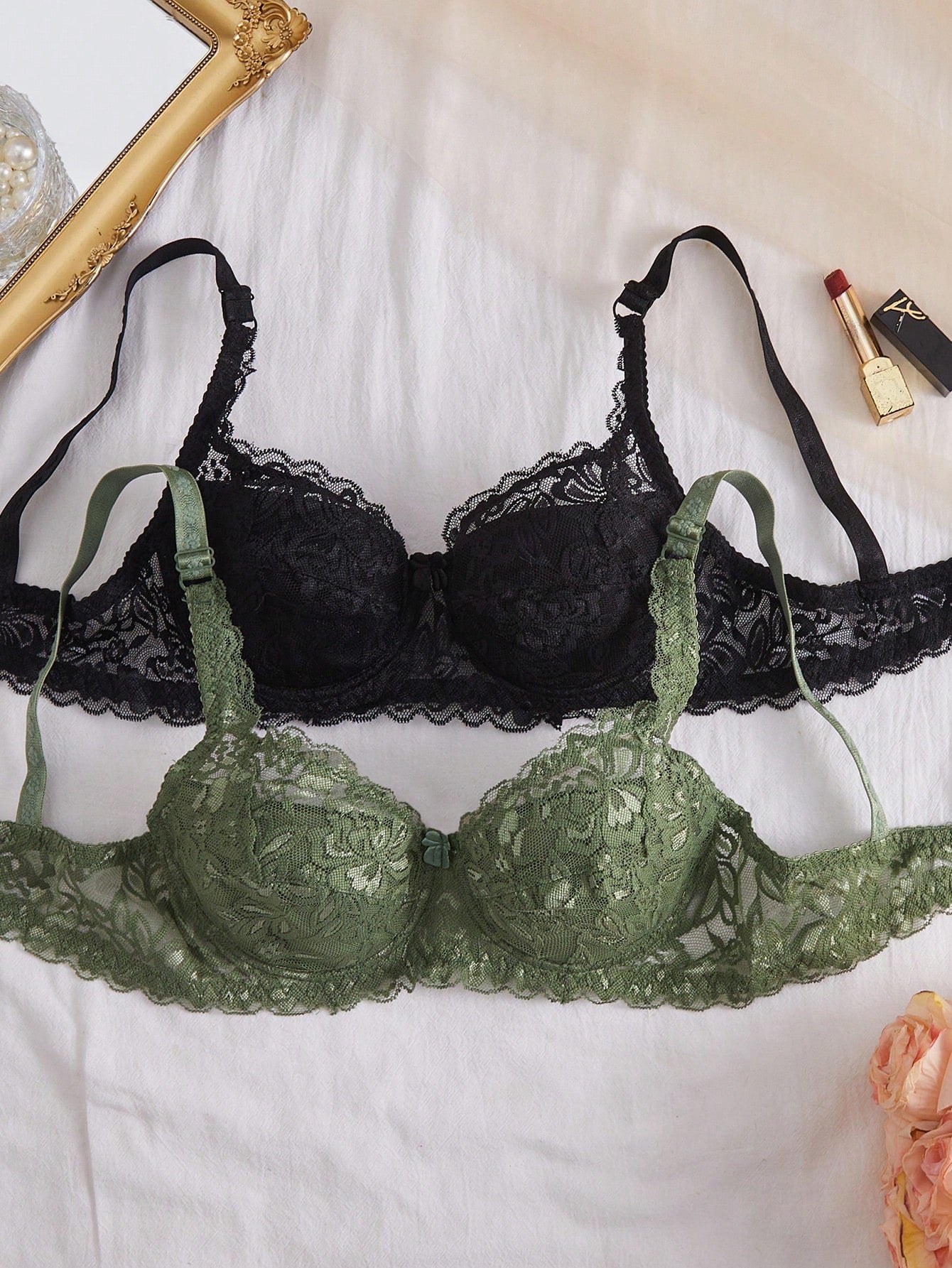 Women’s 2-Piece Floral Lace Underwire Bra Set | Sexy Sheer Lingerie Push-Up Bras