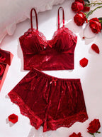 2-Piece Lace-Trim Cami Lounge Set | Solid V-Neck Sleepwear