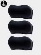 3-Pack Strapless Seamless Bras | Wireless Comfortable Fit | Multi-Color Everyday Wear