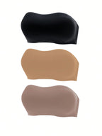 3-Pack Strapless Seamless Bras | Wireless Comfortable Fit | Multi-Color Everyday Wear
