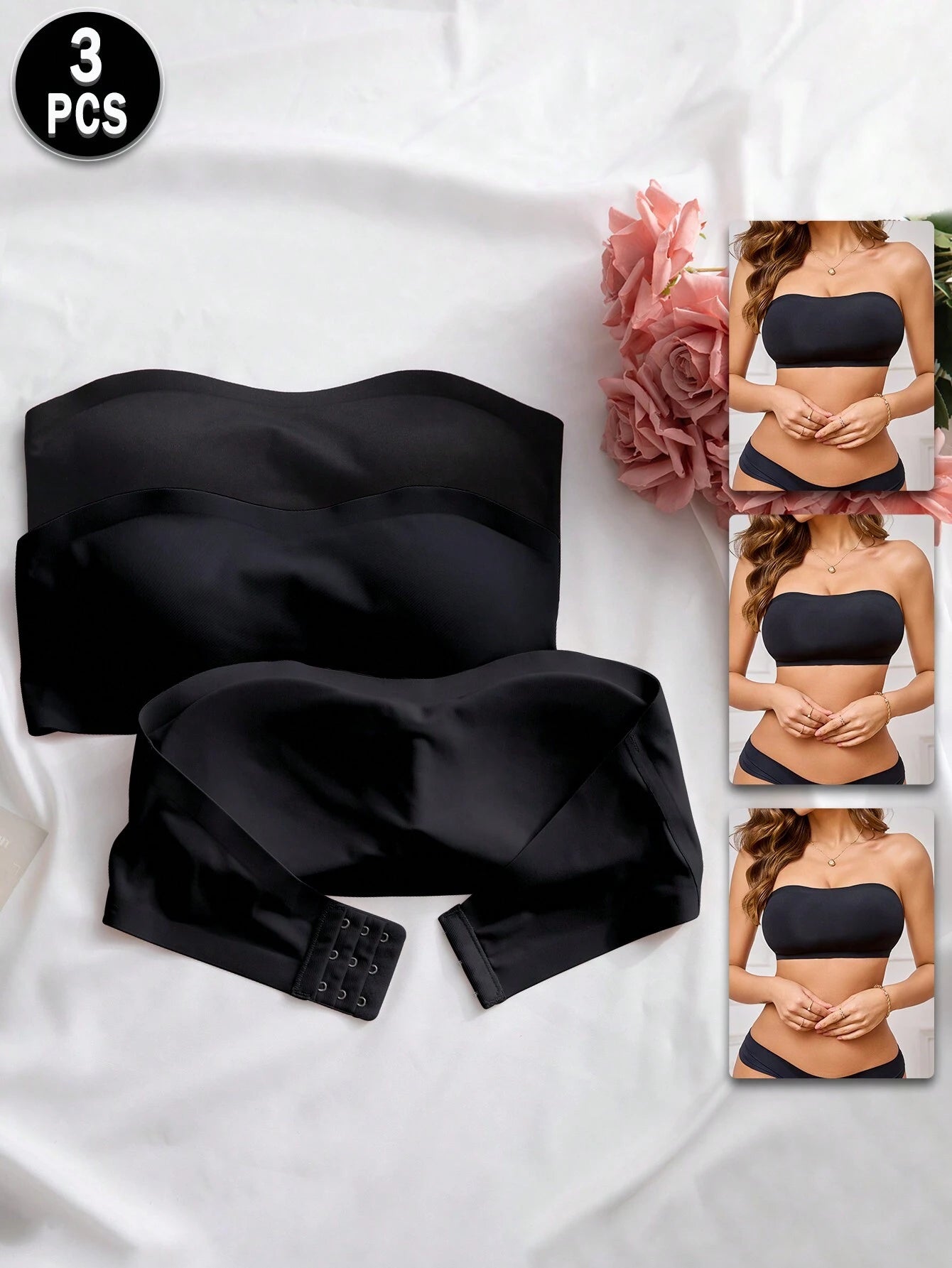 3-Pack Strapless Seamless Bras | Wireless Comfortable Fit | Multi-Color Everyday Wear