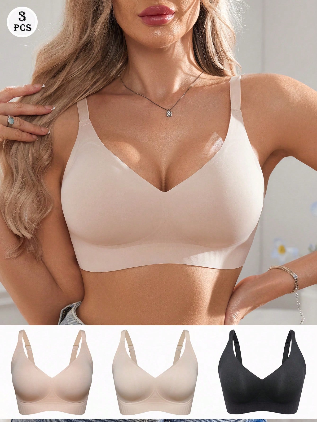 3-Pack Jelly Wireless Bras | Soft Stretch Comfortable Fit | Everyday Seamless Wear