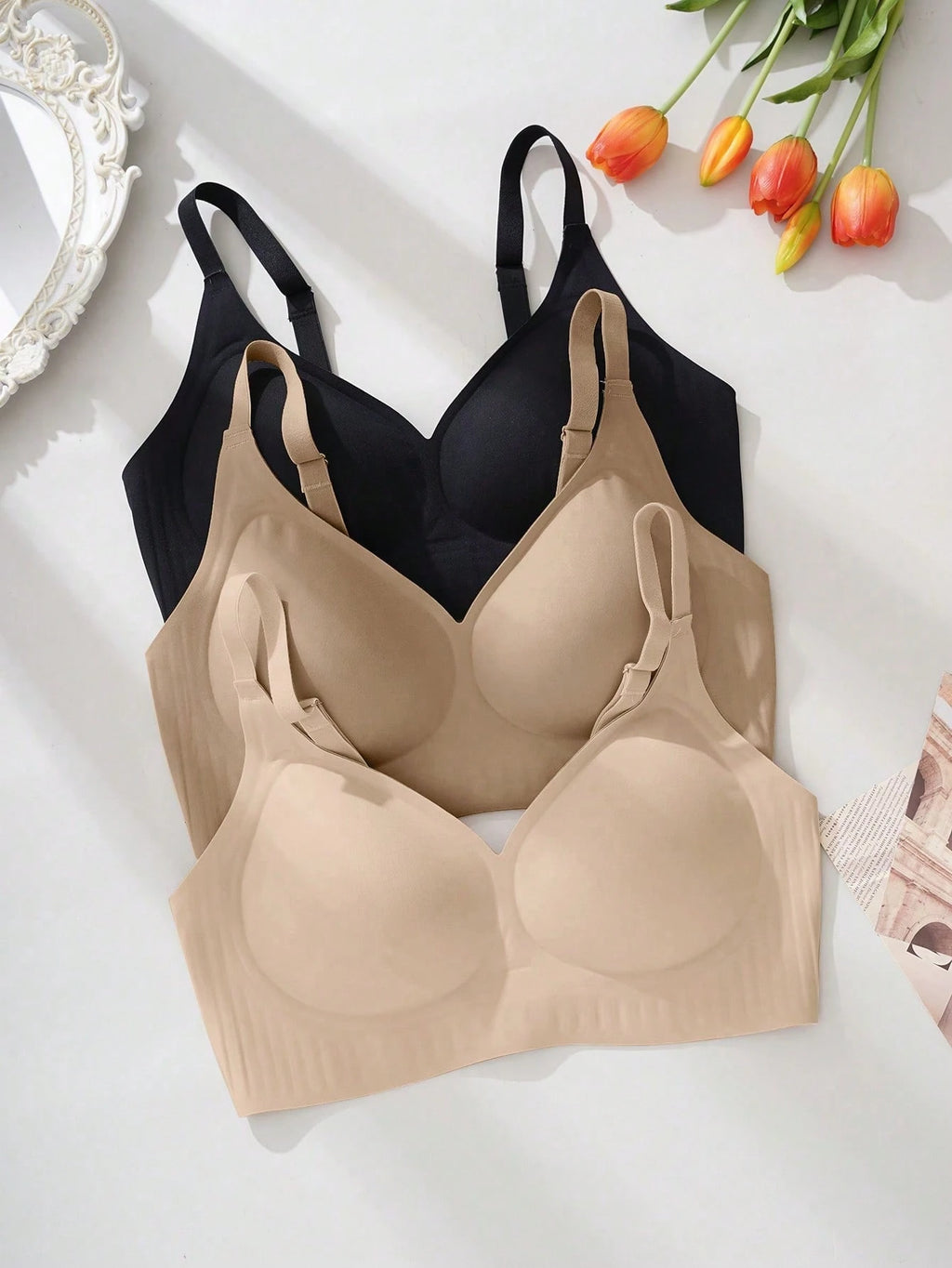 3-Pack Jelly Wireless Bras | Soft Stretch Comfortable Fit | Everyday Seamless Wear