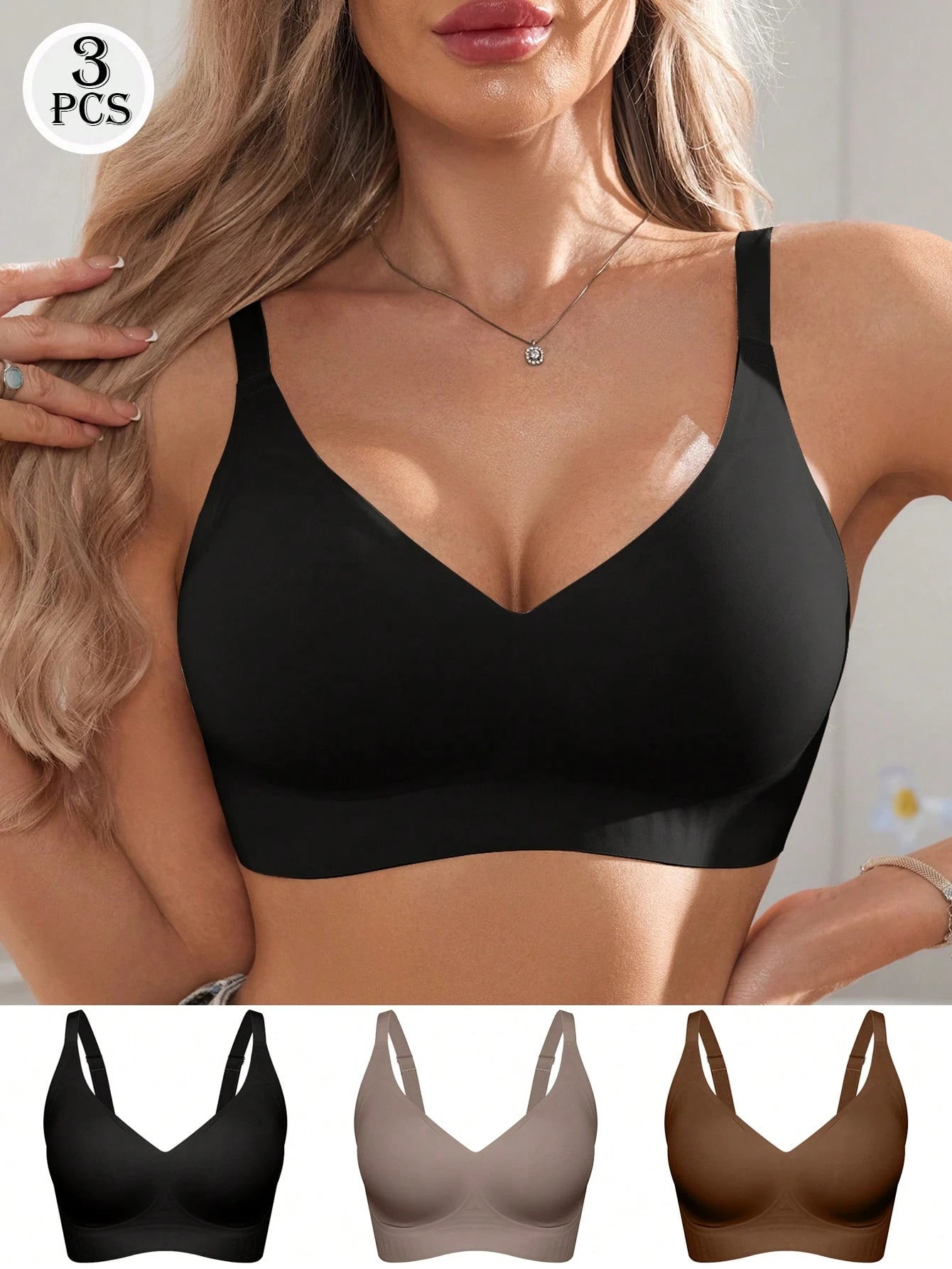 3-Pack Jelly Wireless Bras | Soft Stretch Comfortable Fit | Everyday Seamless Wear