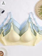 3-Pack Jelly Wireless Bras | Soft Stretch Comfortable Fit | Everyday Seamless Wear