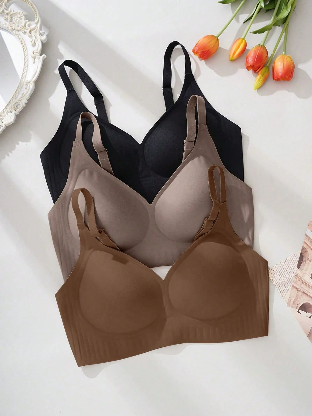 3-Pack Jelly Wireless Bras | Soft Stretch Comfortable Fit | Everyday Seamless Wear