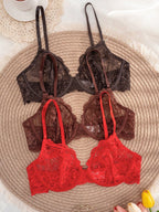 Women’s 3-Piece Solid Color Lace Bra Set | Thin Cup Underwire Sexy Lingerie