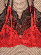 Women’s 3-Piece Solid Color Lace Bra Set | Thin Cup Underwire Sexy Lingerie